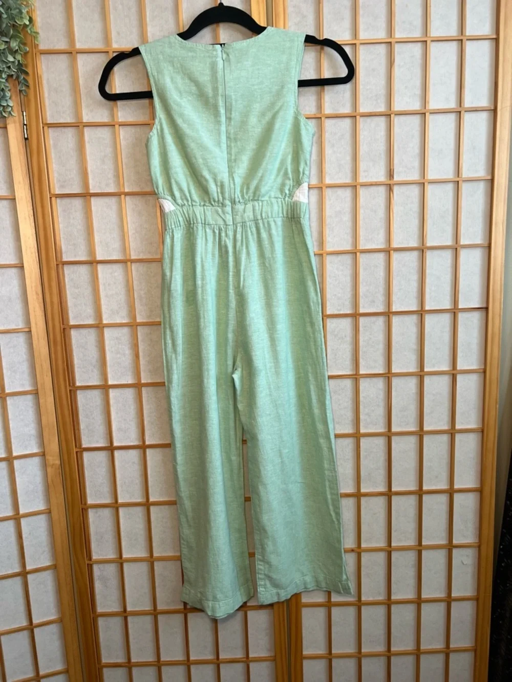 GAP Kids Linen Blend Jumpsuit Girls M 8-9 Mint Green Wide Leg summer Romper